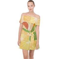 Citrus Fruit Healthy Vitamin Off Shoulder Chiffon Dress by Paksenen