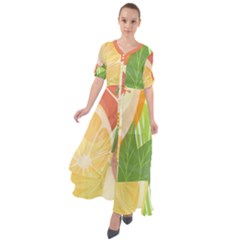 Citrus Fruit Healthy Vitamin Waist Tie Boho Maxi Dress by Paksenen