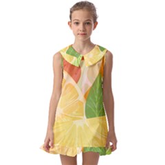 Citrus Fruit Healthy Vitamin Kids  Pilgrim Collar Ruffle Hem Dress by Paksenen