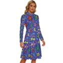 Grateful Dead Dancing Bears Pattern Long Sleeve Shirt Collar A-Line Dress View3