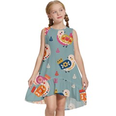 Cute Bird Pattern Kids  Frill Swing Dress by designsbymallika