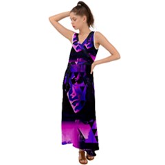 Counting Coup Ultraviolet V-neck Chiffon Maxi Dress by MRNStudios