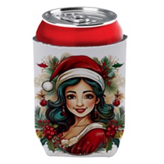 Young Woman With Santa Claus Clothes Isolated Illustration Wb Can Holder by dflcprintsclothing