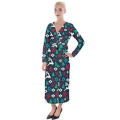 Holiday Season Pattern December Happy Holidays Merry Christmas Winter Family Festive New Year Velvet Maxi Wrap Dress by Maspions