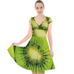 Kiwi Fruits, Close-up, Exotic Fruit Cap Sleeve Front Wrap Midi Dress by kyorashop23