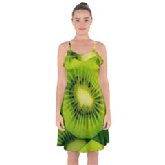 Kiwi Fruits, Close-up, Exotic Fruit Ruffle Detail Chiffon Dress by kyorashop23