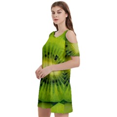 Kiwi Fruits, Close-up, Exotic Fruit Women s Cold Shoulder Round Neck Mini Dress by kyorashop23