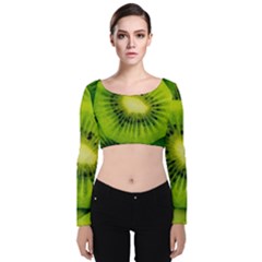 Kiwi Fruits, Close-up, Exotic Fruit Velvet Long Sleeve Crop Top by kyorashop23