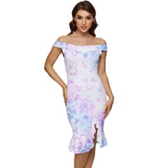 Digital Art Artwork Abstract Pink Purple Off Shoulder Ruffle Split Hem Bodycon Dress by Dutashop