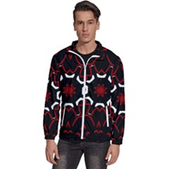 Red Shapes Mandala   Men s High Neck Windbreaker by ConteMonfrey