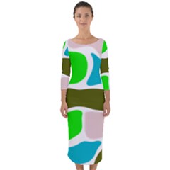 Geometric Bricks    Quarter Sleeve Midi Bodycon Dress by ConteMonfrey