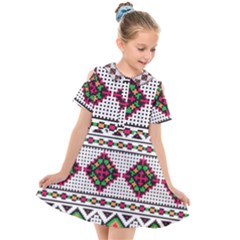 Ukrainian Folk Seamless Pattern Ethnic Ornament Border Element Traditional Kids  Short Sleeve Shirt Dress by Grandong