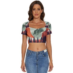 Mountains Short Sleeve Square Neckline Crop Top  by Salmanaz77