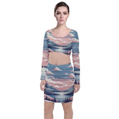 Artwork Painting Sculpture Nature Long Sleeve Crop Top & Bodycon Skirt Set by Salmanaz77