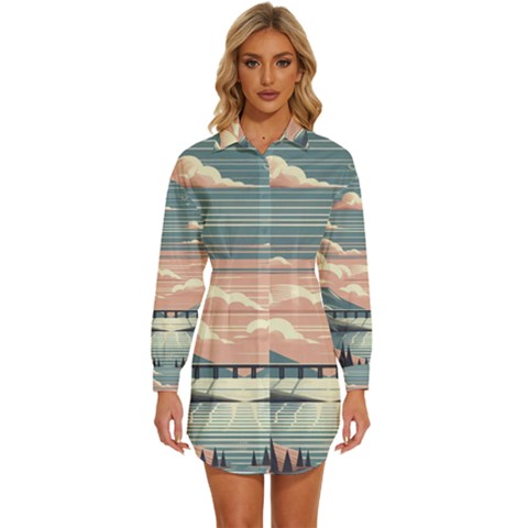 Artwork Painting Sculpture Nature Womens Long Sleeve Shirt Dress by Salmanaz77