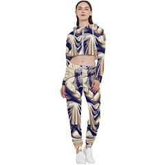 Thinker Sculpture Design Geometric Cropped Zip Up Lounge Set by Salmanaz77