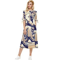 Thinker Sculpture Design Geometric Bow Sleeve Chiffon Midi Dress by Salmanaz77