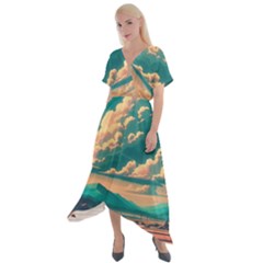 Mountains Countryside Agriculture Cross Front Sharkbite Hem Maxi Dress by Salmanaz77