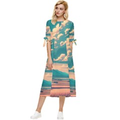 Mountains Countryside Agriculture Bow Sleeve Chiffon Midi Dress by Salmanaz77