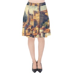 Village Houses Buildings Facade Velvet High Waist Skirt by Salmanaz77