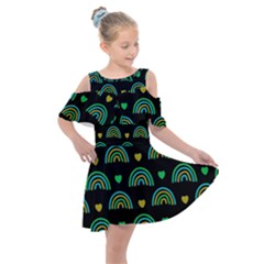 Dark Rainbow Pattern  Kids  Shoulder Cutout Chiffon Dress by ConteMonfrey