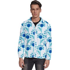 Blue Daisy Minimalist Leaves   Men s High Neck Windbreaker by ConteMonfrey