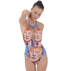 Orange Donald Trump Plunge Cut Halter Swimsuit by vintagetrump