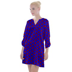 Blue Pattern Red Texture Open Neck Shift Dress by Mariart