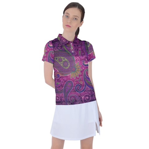 Abstract Purple Pattern Women s Polo T-shirt by Bedest