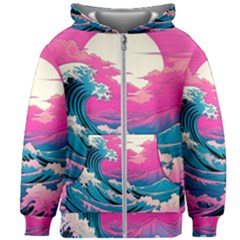 Waves Mountains Sky Kids  Zipper Hoodie Without Drawstring by Grandong