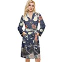 Japanese Wave Koi Illustration Pattern Long Sleeve Velvet Robe View1