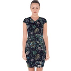 Pattern Flowers Plants Leaves Capsleeve Drawstring Dress  by Posterlux