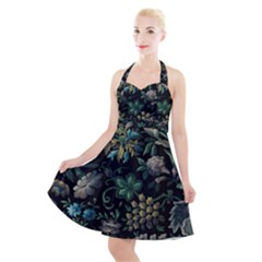 Pattern Flowers Plants Leaves Halter Party Swing Dress  by Posterlux