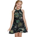 Pattern Flowers Plants Leaves Kids  Halter Collar Waist Tie Chiffon Dress View1