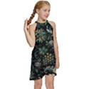 Pattern Flowers Plants Leaves Kids  Halter Collar Waist Tie Chiffon Dress View3