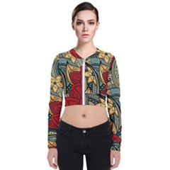 Pattern Shape Colorful Flower Leaves Long Sleeve Zip Up Bomber Jacket by Posterlux