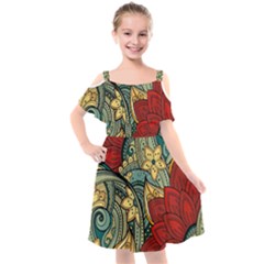 Pattern Shape Colorful Flower Leaves Kids  Cut Out Shoulders Chiffon Dress by Posterlux