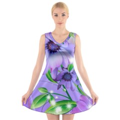 Purple Flower Nature V-neck Sleeveless Dress by Posterlux