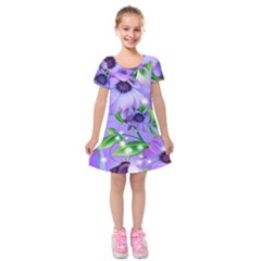 Purple Flower Nature Kids  Short Sleeve Velvet Dress by Posterlux