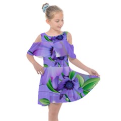 Purple Flower Nature Kids  Shoulder Cutout Chiffon Dress by Posterlux