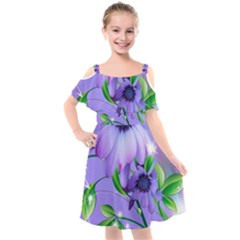 Purple Flower Nature Kids  Cut Out Shoulders Chiffon Dress by Posterlux