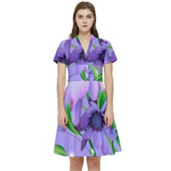 Purple Flower Nature Short Sleeve Waist Detail Dress by Posterlux