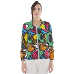 Funky Alien Pattern Abstract Colourful Drawing Women s Windbreaker by Posterlux