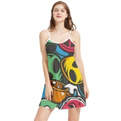 Funky Alien Pattern Abstract Colourful Drawing Summer Frill Dress by Posterlux