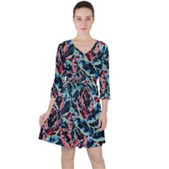 Leaves Pattern Patterns Colorful Quarter Sleeve Ruffle Waist Dress by Posterlux