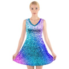 Rainbow Colors Colorful Pattern V-neck Sleeveless Dress by Posterlux