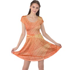 Abstract Texture Of Colorful Bright Pattern Of Transparent Leaves Of Orange And Yellow Color Cap Sleeve Dress by Posterlux