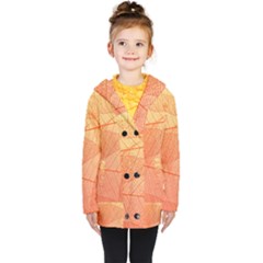 Abstract Texture Of Colorful Bright Pattern Of Transparent Leaves Of Orange And Yellow Color Kids  Double Breasted Button Coat by Posterlux