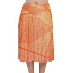 Abstract Texture Of Colorful Bright Pattern Of Transparent Leaves Of Orange And Yellow Color Velvet Flared Midi Skirt by Posterlux