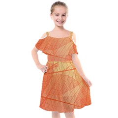 Abstract Texture Of Colorful Bright Pattern Of Transparent Leaves Of Orange And Yellow Color Kids  Cut Out Shoulders Chiffon Dress by Posterlux